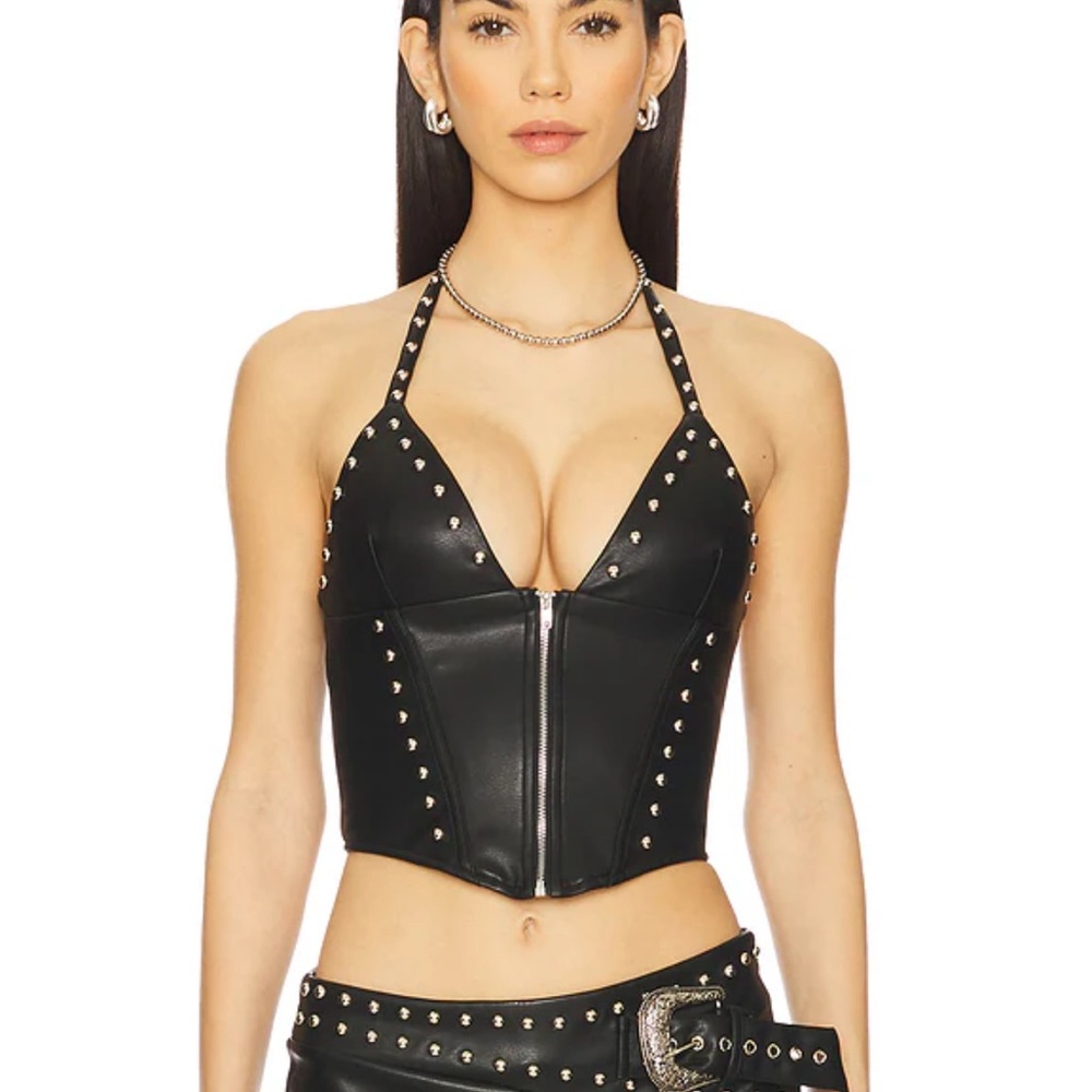 Superdown Melisa Faux Leather Studded Halter Top